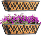 2 Pack 14 Inch Window Boxes Planters Railing Planter Box with Coco Liners Deck Railing Planter Boxes Balcony Hanging Flower Box for Outdoor Plants Garden Decor