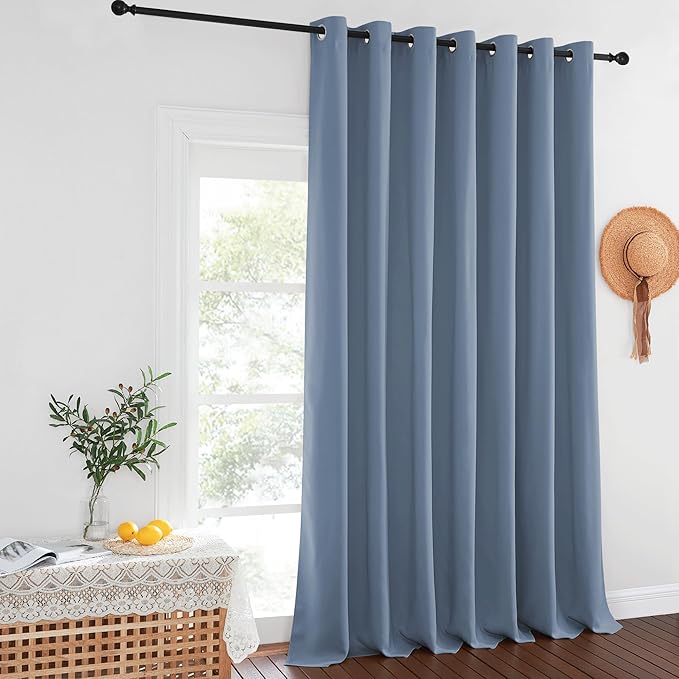 NICETOWN Stone Blue Blackout Curtains for Bedroom/Living Room 132 Inch Length - Thermal Insulated Room Darkening Grommet Top Window Curtains (100 by 132 - Inch, 1 Panel)