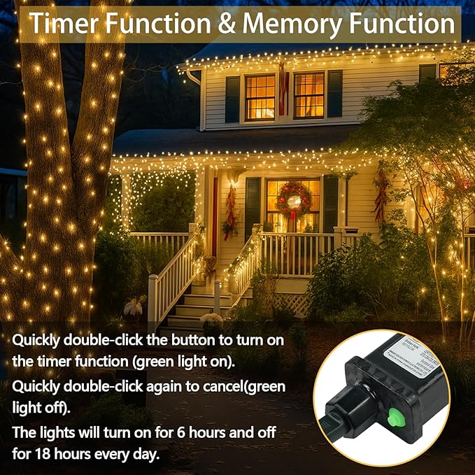 Extra-Long 300LED Christmas Lights Outdoor Indoor, Upgraded Warm White String Lights for Bedroom, Waterproof 13 Modes Plug in Twinkle Fairy String Lights for Home Party Wedding Garden (Warm White)