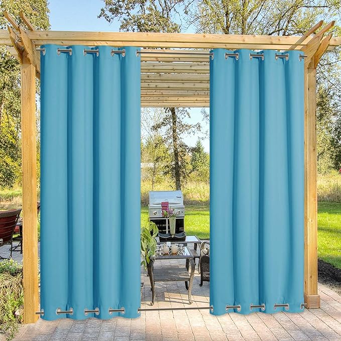 NICETOWN Outdoor Curtain for Patio Extra Long 120" L, Waterproof & Windproof Top and Bottom Rusrproof Grommets Block The Sun & Heat, Privacy Protect for Cabana/Porch, 52" W, 1 Panel, Teal Blue
