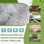 15" Foldable Foot Stool Ottoman with Metal Frame - Washable Faux Fur Grey Upholstered Indoor/Outdoor Footrest for Living Room, Bedroom, Patio - Space-Saving Compact Design