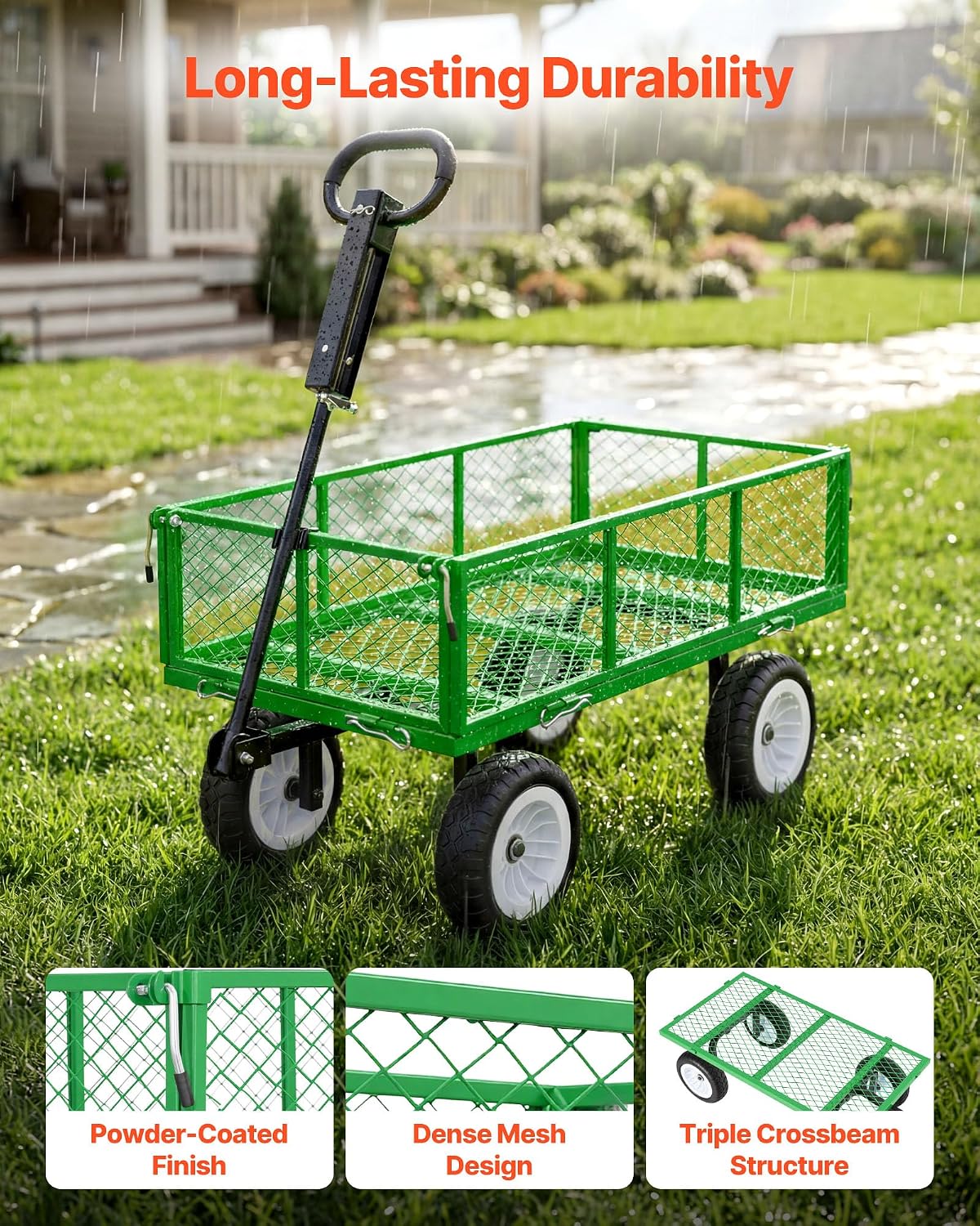 vevor 900 lbs steel garden cart, 2 in, close-up detail