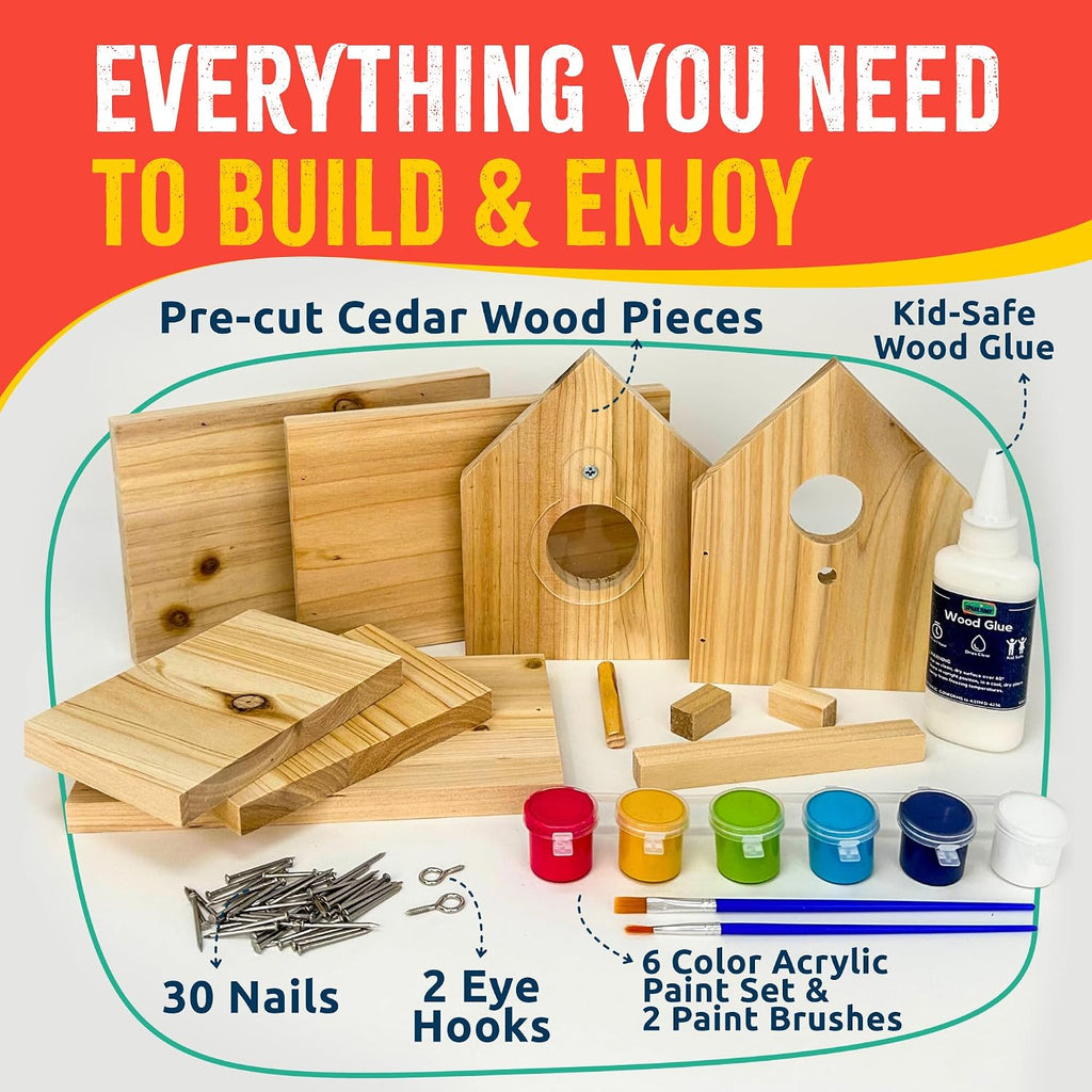 jr bird house kit, diy cedar wood birdhouse shown in use