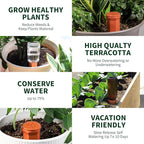Large Terracotta Watering Spikes with Lids, Automatic Plant Waterer Outdoor | Indoor, Vacation Friendly Clay Plant Watering Devices System, Slow Release Self Watering Planter Insert, 8 Pack