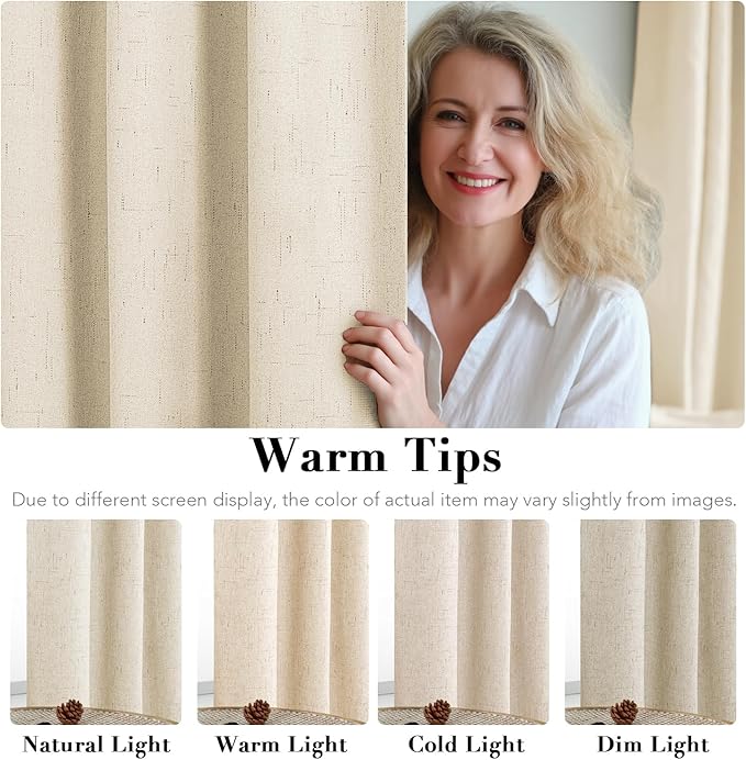 H.VERSAILTEX Linen Blackout Curtains Durable Thick Textured Linen Look 100% Blackout Patio Door Curtain Anti Rust Grommet Extra Wide Sliding Door Curtain Panel, Bleached Sand, W100 x L84 inch