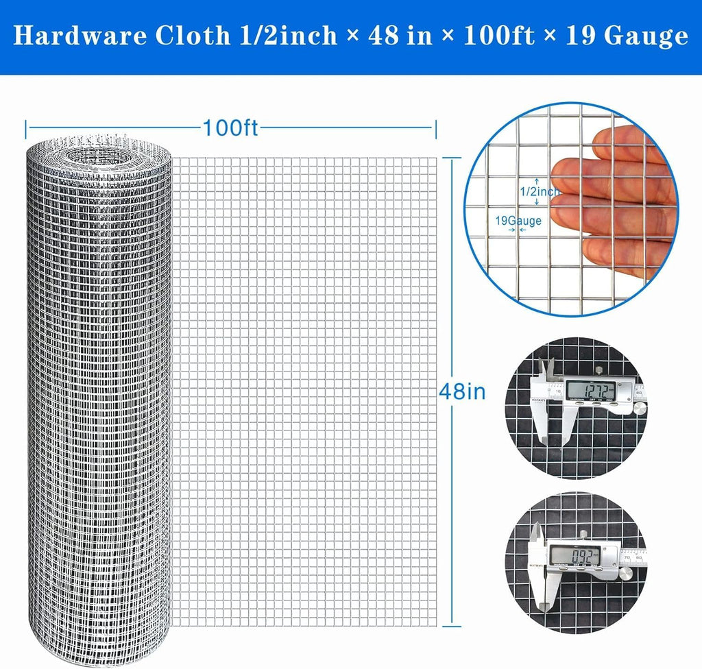 Hot-Dip Galvanized 1/2in Hardware Cloth 48x100ft 19G Chicken Wire Fencing | TUOKS Welded grid stays rigid; easily cut to shape around posts, rabbit enclosures, flower beds, and garden protection.