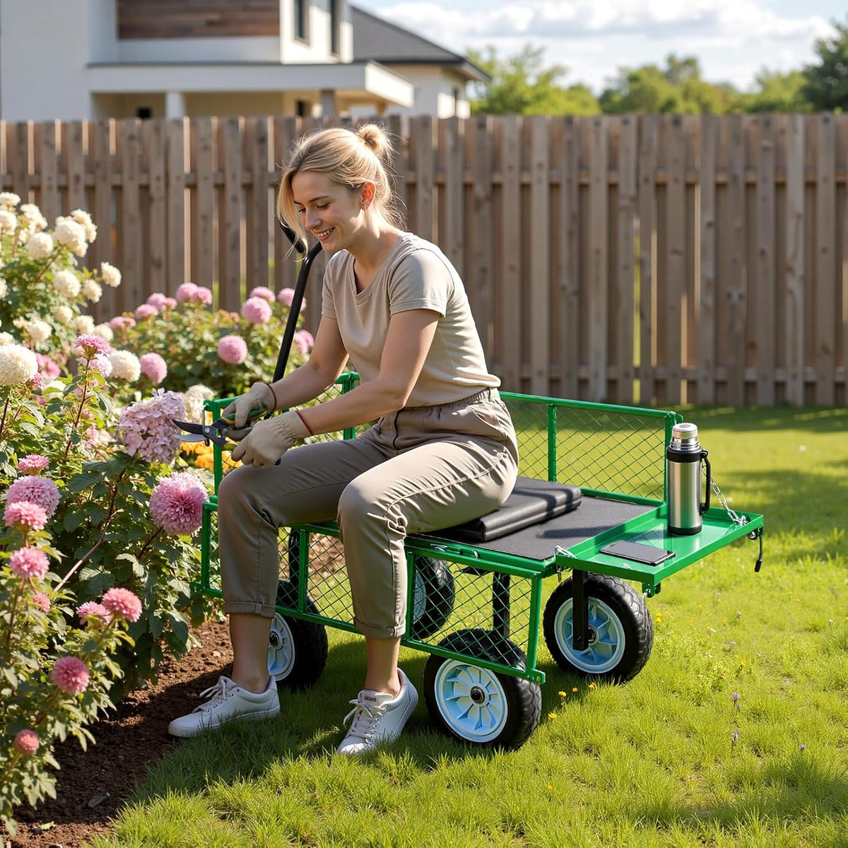 vevor 500 lbs steel garden cart with work, front angle view