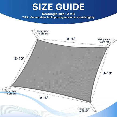 10'x13' Sun Shade Sail, UV Protection Outdoor Shade, Curved Tear Resistant Heavy Duty Sun Shade for Patio Garden, Backyard, Deck, Car Port, Playground, (Grey)