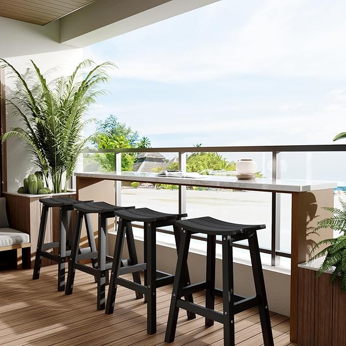 Stoog All-Weather Bar Stools Set of 4, 28" Height Outdoor Bar Stools, Low Maintenance, for Patio, Deck, Kitchen Counter, and Garden, Black