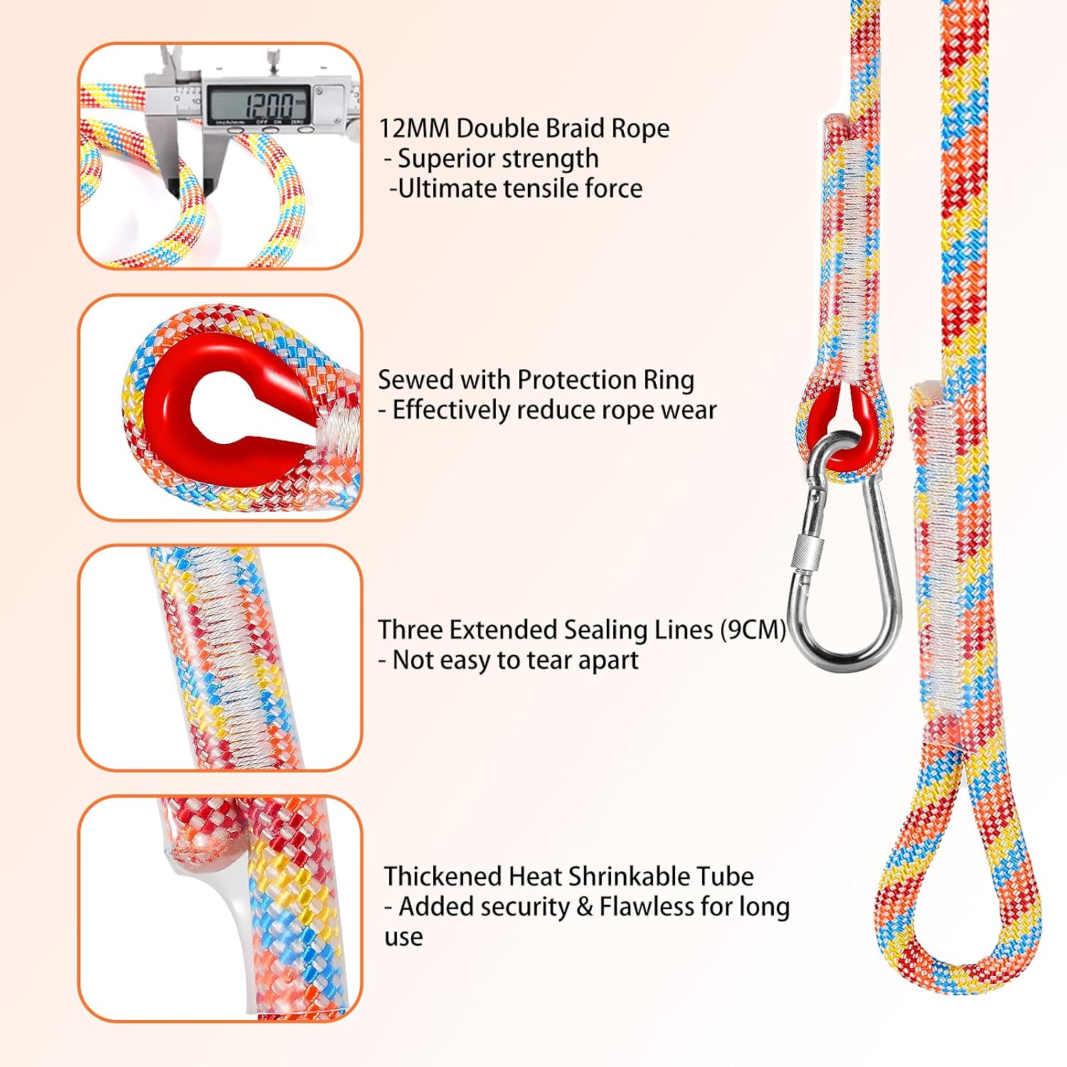 Tree Swing Ropes (Set of 2), 3FT/5FT/10FT/15FT/20FT, Tree Swing Straps Hanging Kit Holds 4400 lbs, Heavy Duty Carabiners for All Swing Hammock Playground Set Accessories (5 FT)