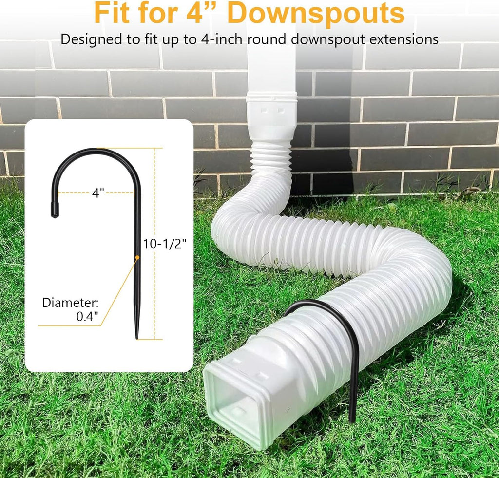 Rain Gutter Downspout Extension Fixing Pin - Holds Tight in Heavy Rain & Wind|Directs Water Away from Foundation|Durable Iron Construction, Easy No-Drill Installation 12 Pack, Black