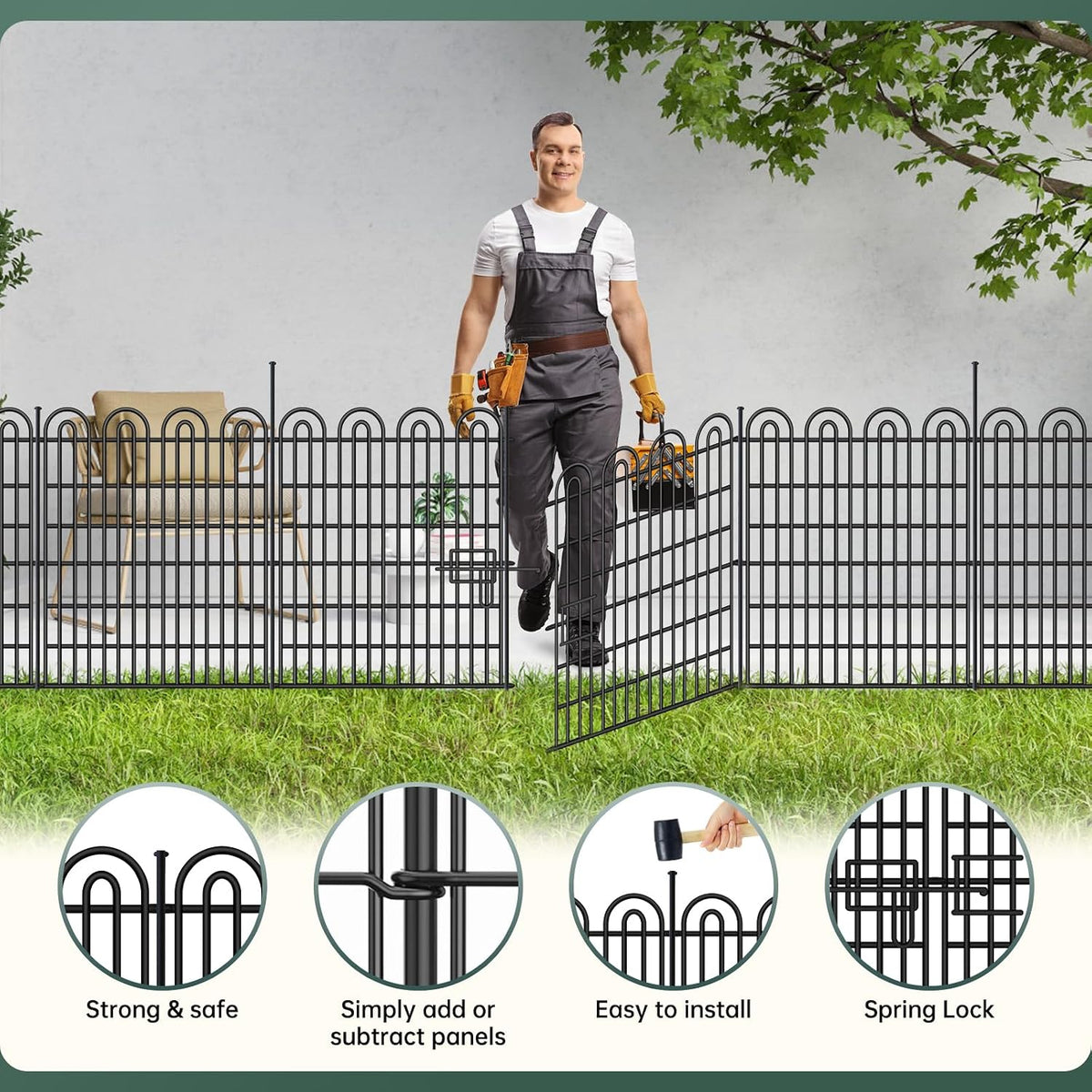 15 panels tall garden animal barrier fence with, close-up detail
