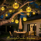 DBF Solar Lanterns Outdoor 2 Pack - Waterproof IP65 Hanging Solar Lights with Warm Amber & RGB Colors, Crackle Glass LED Ball Lights Globes Garden Decorative for Patio Tree Backyard Pathway Railing