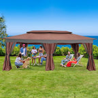 COBIZI Gazebo 12x20 Heavy Duty Gazebos with Curtain and Netting Outdoor Gazebo Canopy Double Roof Patio Gazebos with Metal Steel Frame for Patio, Deck, Backyard-Brown