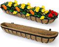 2 Pack 30 Inch Window Deck Railing Planter Boxes with Coconut Liner, Large Hanging Window Flower Boxes Metal Railing Planter for Balcony Fence Porch (2, 30 Inch)