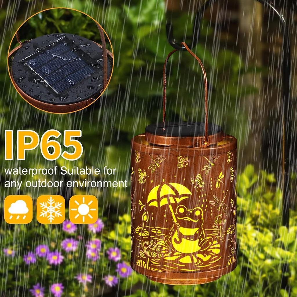 Frogs Solar Lanterns Metal Hanging Garden Decor Birthday Gifts for Women | Solar Lights Waterproof Outdoor Decoration for Outside LED Lanterns for Yard Patio Lawn Gifts for Mon Grandma