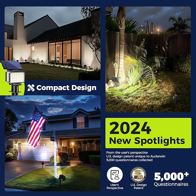 Solar Spot Lights Outdoor Waterproof for Flag, Tree, House, Garden, Yard, 3 Brightness Modes Solar Powered Landscape Spotlights 1 Pack Cool White