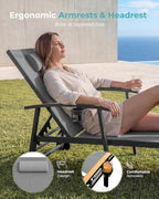 Ciokea Outdoor Lounge Chair with Pillow, 5-Position Aluminum Chaise Lounge with Wheels & Armrests, 400 lbs Heavy Duty Patio Pool Chair for Deck, Backyard, Beach & Poolside, Grey