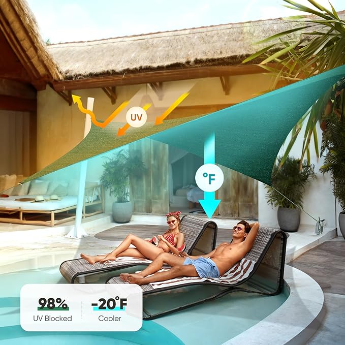 Quictent 185GSM HDPE Sun Shade Sail Canopy Green 98% UV-Blocked for Patio Outdoor Activities with Hardware Kits (24'x24')