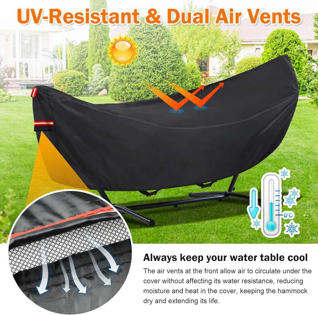 6 Layers Waterproof Hammock Cover for 11-12ft Hammock Stand | Sun Rain UV Dust Snow Protection Outdoor Hammock Cover with Windproof Straps & Soft Cotton Lining for 11-12ft Stand