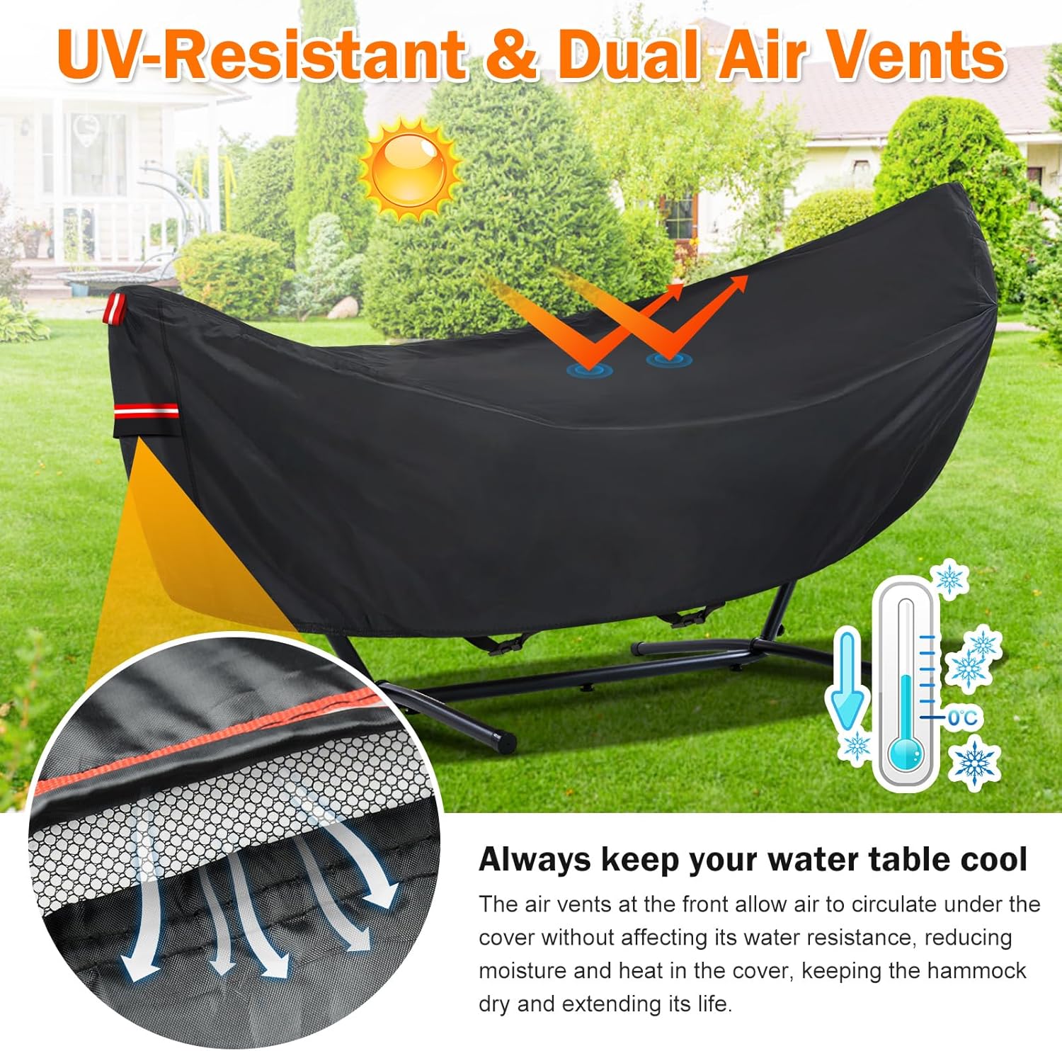 6 Layers Waterproof Hammock Cover for 11-12ft Hammock Stand | Sun Rain UV Dust Snow Protection Outdoor Hammock Cover with Windproof Straps & Soft Cotton Lining for 11-12ft Stand