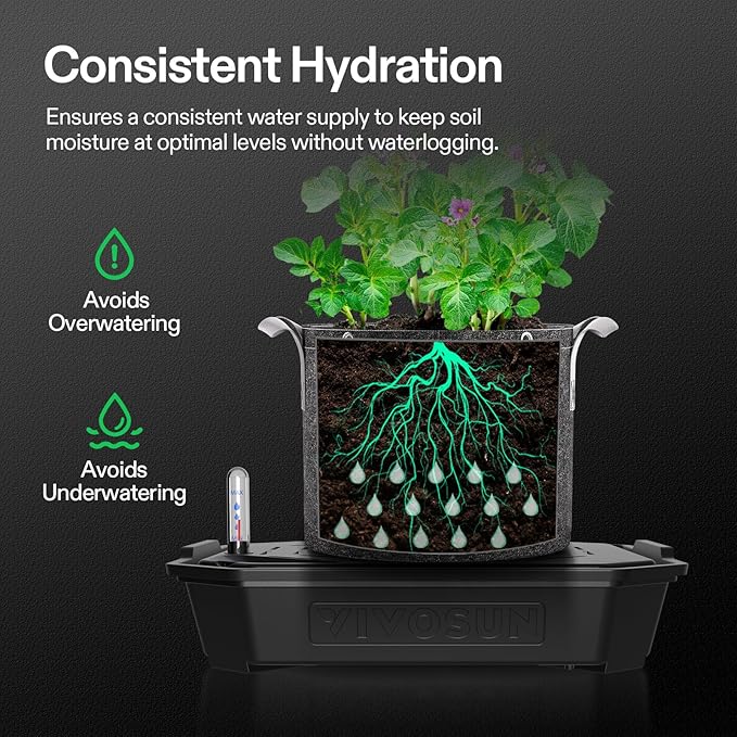 VIVOSUN 8-Pack FlexFeed Self-Watering Pots, Auto Irrigation Fabric Pot Base with Water Meter & Maintenance Window, for Use Indoors/Outdoors in Grow Tents, Greenhouses, Gardens