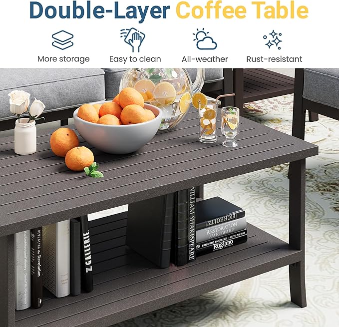 RoyalCraft 2-Pieces Outdoor Patio Furniture Set, Outdoor Metal Sectional Furniture with Cushions, Outdoor Conversation Set with Coffee Table for Backyard, Garden, Balcony, Deck, Grey