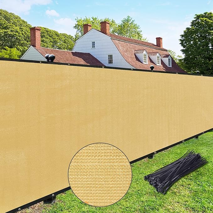 UPGRADE Privacy Fence Screen 8'x20' Sand Outdoor 90% Visibility Blockage 170 GSM Mesh Shade Cover Panels for Backyard,Balcony,Home Decoration with Zip Ties,Customized Avaliable