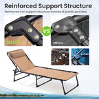 Folding Chaise Lounge Chair - 400lb Capacity, 5-Position Adjustable Recliner with Pillow | Portable for Patio, Pool, Camping & Sunbathing (Beige)