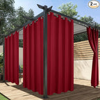 HolidayIdeas Red Outdoor Curtains for Patio Waterproof, 2 Panels - 54 x 95 Inch - Privacy Protection & Light Filtering Curtains Grommet Outside Curtains for Porch, Gazebo, Pergola, Backyard