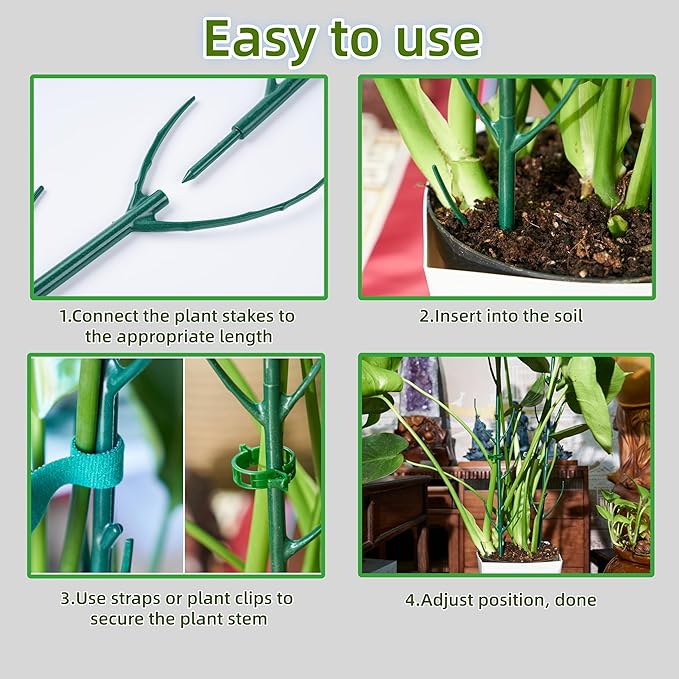 5 Pack Adjustable Plant Support Stakes,Stackable Plant Support Pole with Garden Ties and Clips, Suitable for Monstera,Climbing Plants and Indoor Outdoor Plants