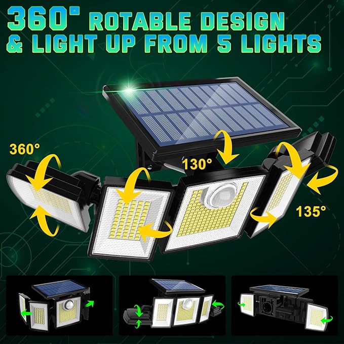 Solar Lights Outdoor Waterproof Motion Sensor - 416 LEDs 3000 Lumens Super Bright 3 Brightness 3 Modes 2400mAh 360° Illumination 32ft Solar Flood Security Light for Outside (with Stakes, 1)