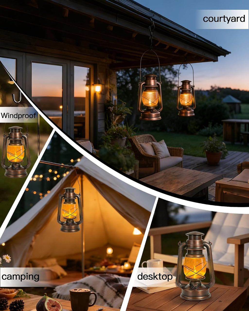 Double Mode Flame Retro Lantern, Battery Operated Vintage LED Candle Light, Adjustable Brightness, Waterproof IP65, Home, Garden & Camping Decor – 2 Pack
