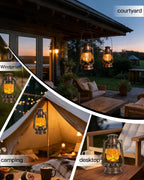 Double Mode Flame Retro Lantern, Battery Operated Vintage LED Candle Light, Adjustable Brightness, Waterproof IP65, Home, Garden & Camping Decor – 2 Pack