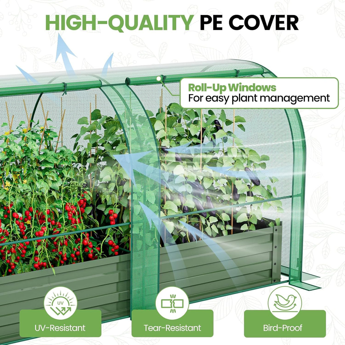 specilite raised garden bed with mini greenhouse, galvanized, side view