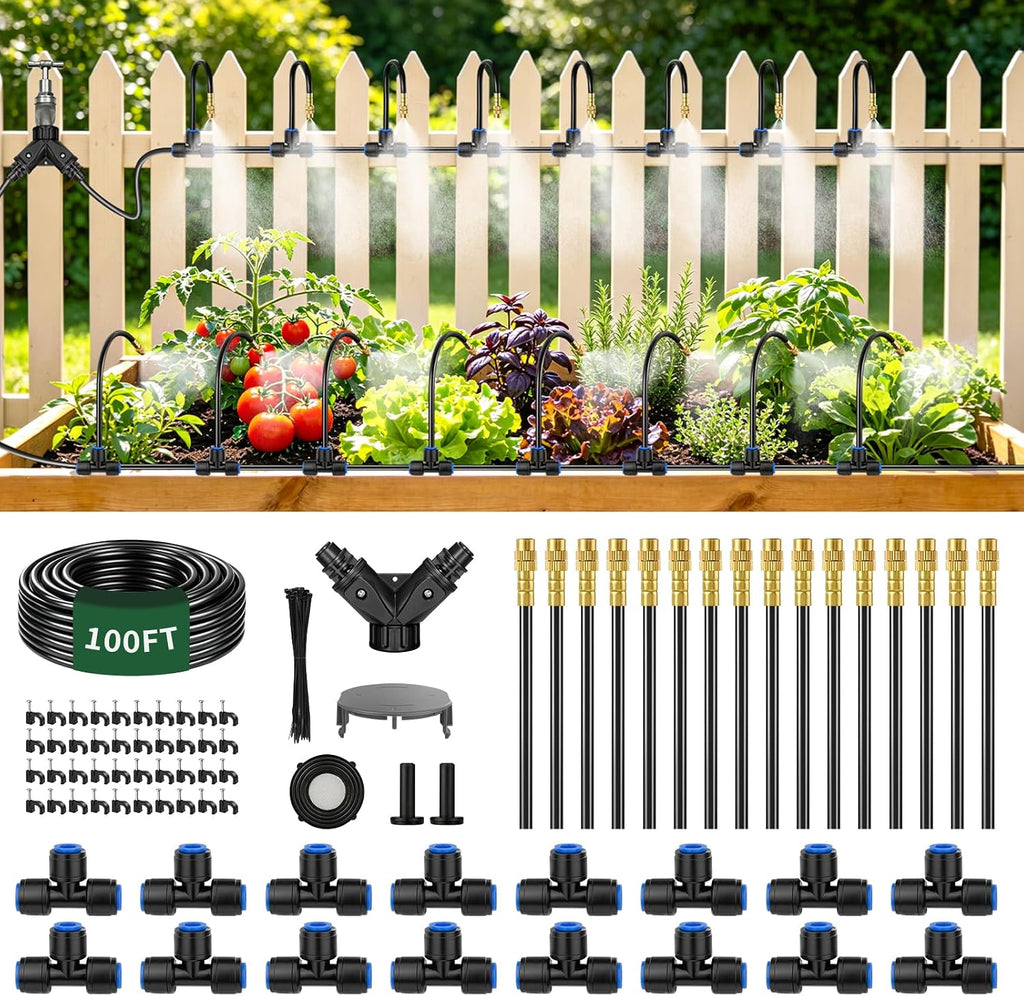 100FT Drip Irrigation Kit, Adjustable Sprinklers for Raised Garden Beds | For Home Gardeners, Ideal for Flower Beds, Vegetable Gardens, Greenhouses & Patio Plants, Expandable Design & Timer Ready