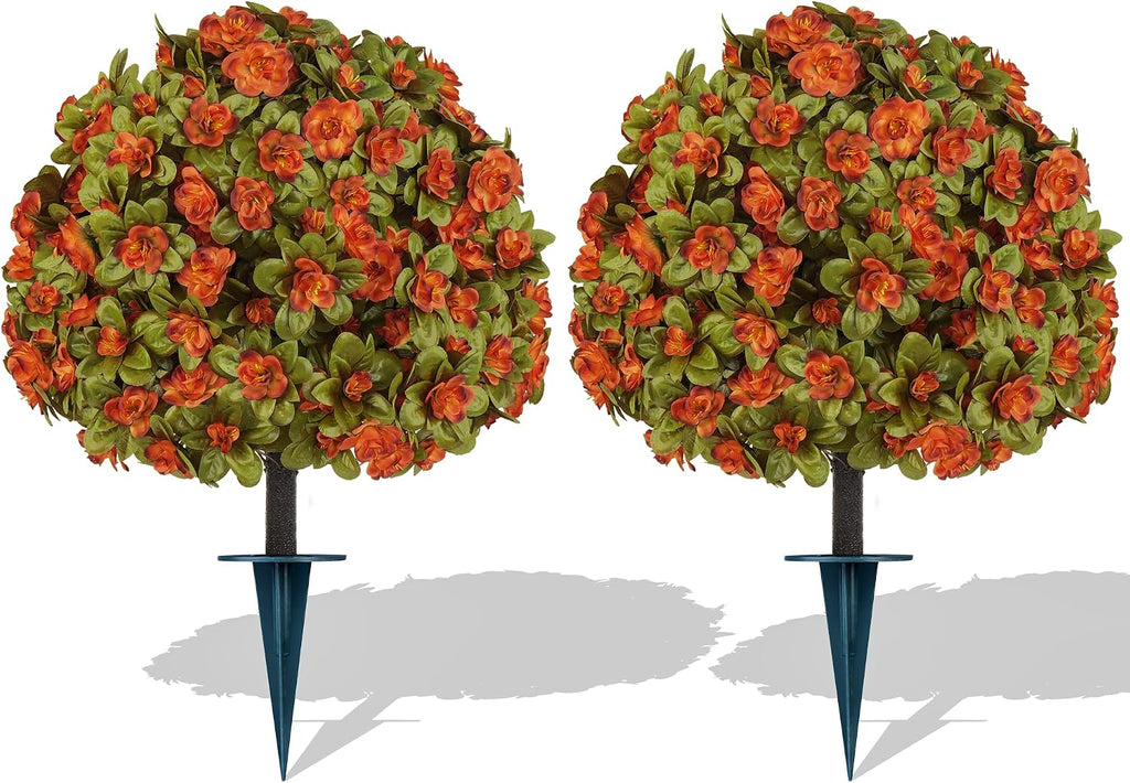 grooy 2 pack artificial fall azlea flower topiary, main product view