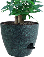 12 inch Large Self Watering Pots, Plastic Planters with 60oZ Removable Deep Reservoir and Multi Mesh Drainage Holes for Indoor Outdoor Garden Plants and Flowers, Black with Green Speckles