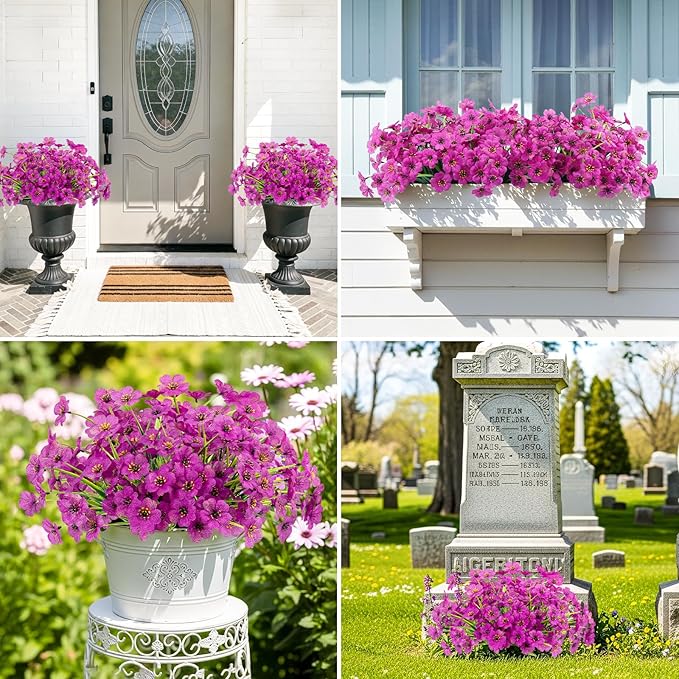 MACTING Artificial Flowers for Outdoors Fake Flowers UV Resistant No Fade Faux Plastic Plants for Planters Garden Patio Porch Porch Window Box Home Outside Spring Decorations (Purple)