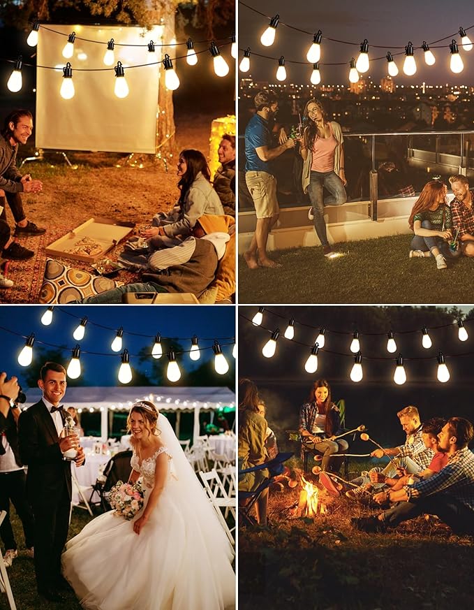 50FT Outdoor String Lights with 25 Shatterproof S14 Vintage Edison Bulbs E12 Sockets,2700K Dimmable Outdoor Lights,IP55 Waterproof LED String Lights for Outside, Patio, Garden, Backyard,Bistro