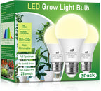 A19 11W LED Grow Bulbs E26 Base Full Spectrum Plant Light Bulb for Indoor | 3 Pack 100W Equivalent Plant Lights for Indoor Growing, Flowers, Greenhouse, Seed Starting
