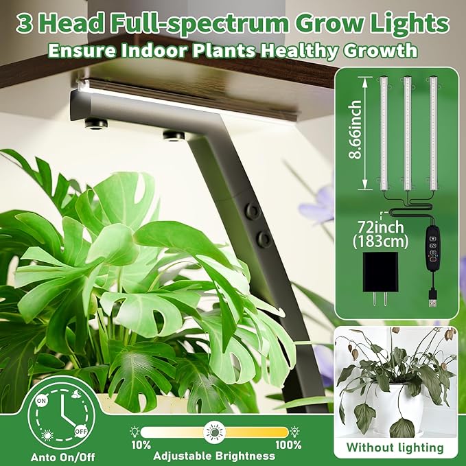 CODACE Plant Stand Indoor with Grow Lights, 6 Tiered Plant Shelf Indoor, 50" Corner Plant Stands for Indoor Plants, Lighted Tree-Shaped Plant Holder, Tall Flower Display Rack for Living Room