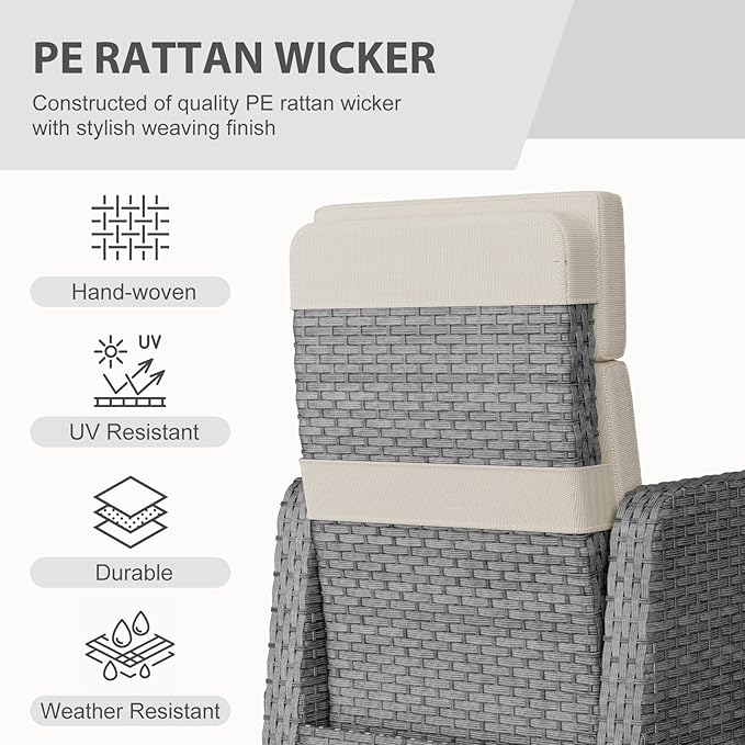 Restland Outdoor Recliner with Independent Adjustable Back & Footrest Wicker Patio Reclining Chair with Flip Table Comfortable Lounge Chair & Thick Cushion for Deck, Porch (Beige)
