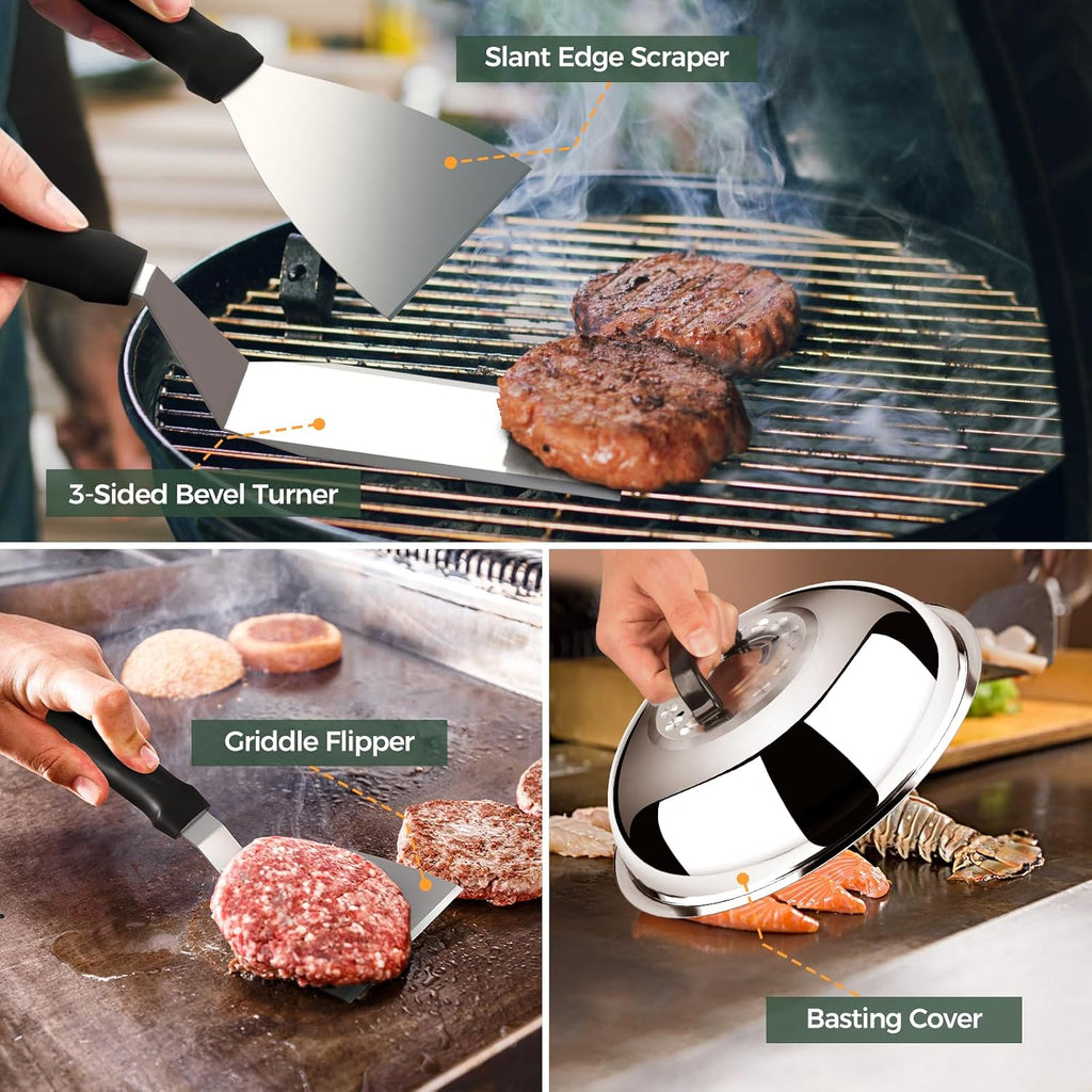 31PCS Griddle Accessories Kit, Flat Top Grill Accessories Set for Blackstone and Camp Chef, Barbecue Accessories Set with Basting Cover, Enlarged Spatulas, Griddle Press