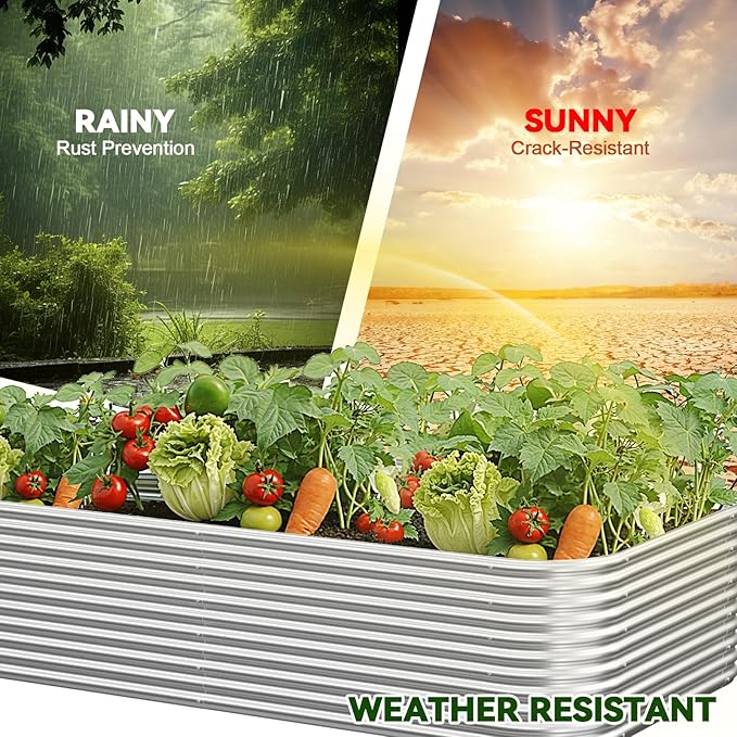 2 Pack Tall 8x3FT Raised Beds for Gardening, Corrugated Galvanized Steel Raised Garden Bed, Outdoor Metal Above Ground Garden Bed for Vegetables and Flowers