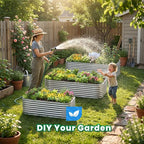 Quictent Raised Garden Bed Kit Oval Galvanized Metal Planter Box Tall for Vegetables Outdoor Backyard, Strengthened by Crossbar, Silver 8x4x1.5 ft
