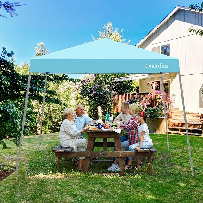 Canopy Tent, 10X10 FT Pop Up Canopy Outdoor Instant Tent Slant Legs with Carrying Bag, Portable Gazebo Shelter for Patio Deck Garden and Beach - 8X8 FT Canopy Cover (Cyan Blue)