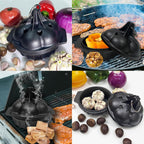 Small Cast Iron Garlic Roaster with 4 Iron Fish, Pre-Seasoned Smoker Roaster, Garlic Cooker, Garlic Roasting Pot, Mini Cocotte Garlic Potato Baker, Wood Chip Smoker Box for BBQ Meats Vegetables