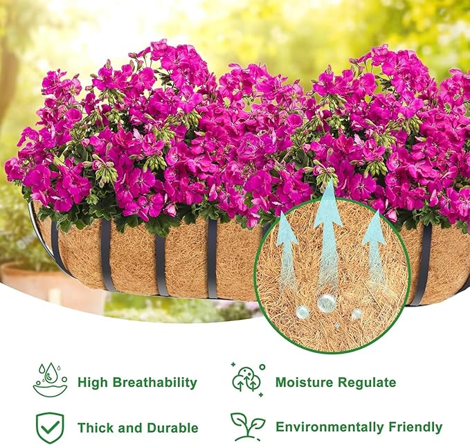 Y&M 36" Coco Liner for Window Box Deck Basket Planter Trough Coconut Fiber Liners, 2pcs Trough Coco Liner Pre-Formed Replacement