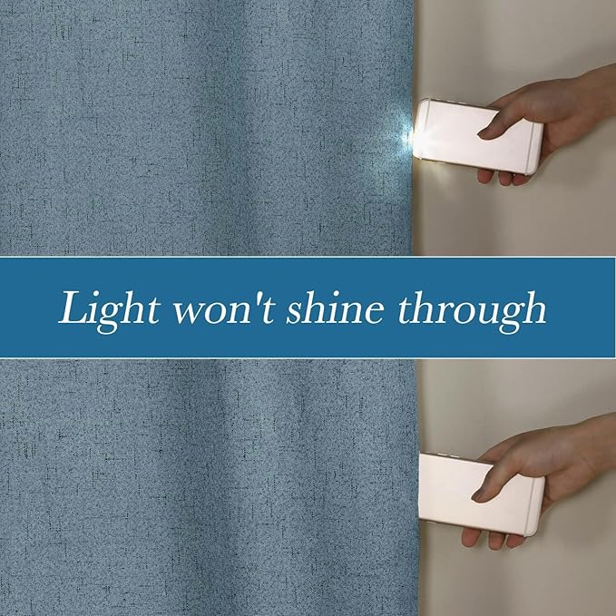 H.VERSAILTEX Linen Blackout Curtains Durable Thick Textured Linen Look 100% Blackout Patio Door Curtain Anti Rust Grommet Extra Wide Sliding Door Curtain Panel, W100 x L84 inch - Stone Blue